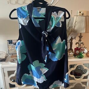 A New Day Floral Tie-Neck Blouse - Black and Blue